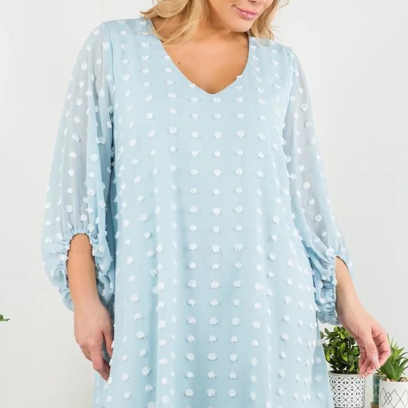 Swiss Dot 3/4 Bubble sleeve, V neck fully lined dress - Picture 3 of 4